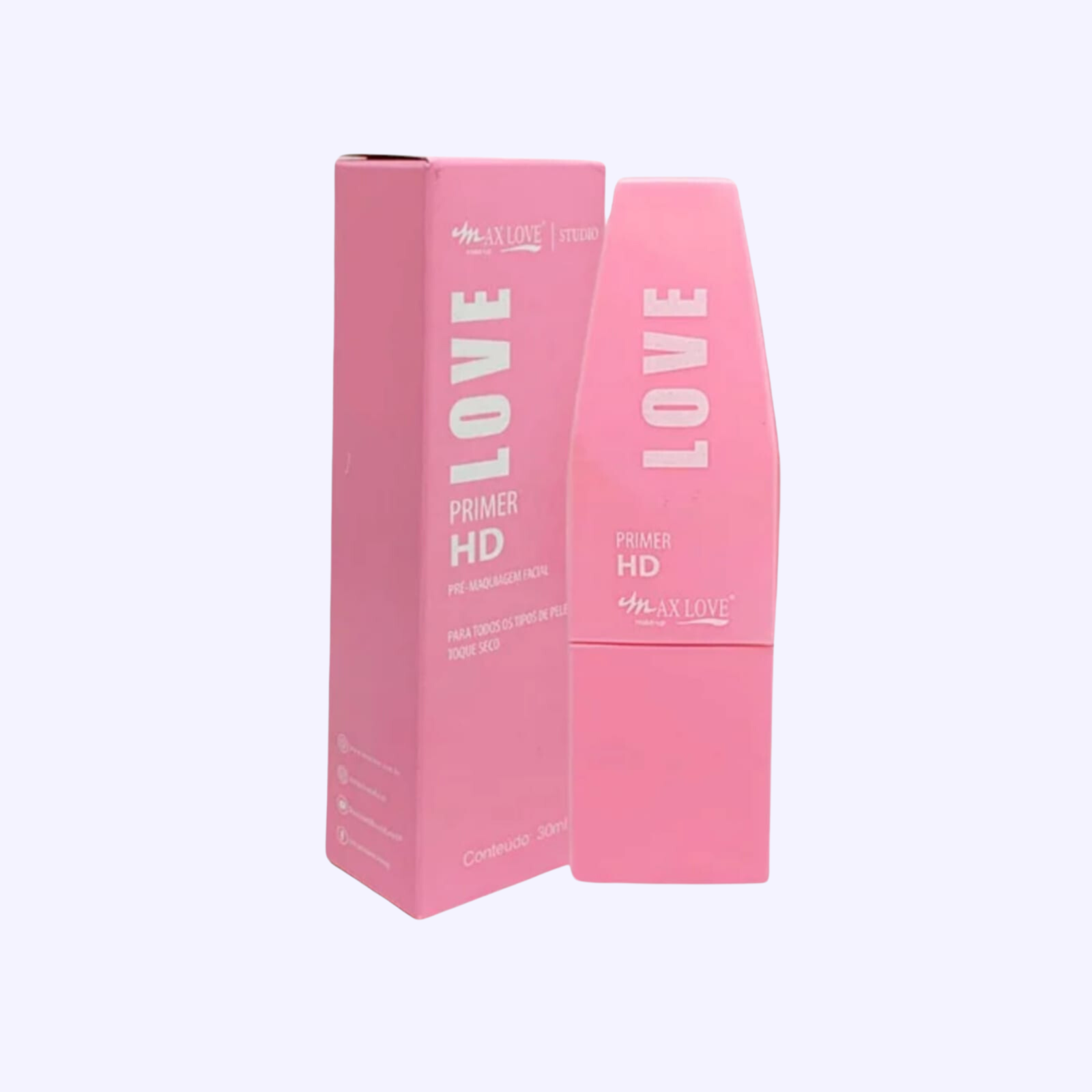 O Primer HD Max Love é super cremoso e fácil de aplicar. Proporciona uniformidade para a pele com toque seco, facilitando a aplicação da maquiagem e prolongando sua duração.