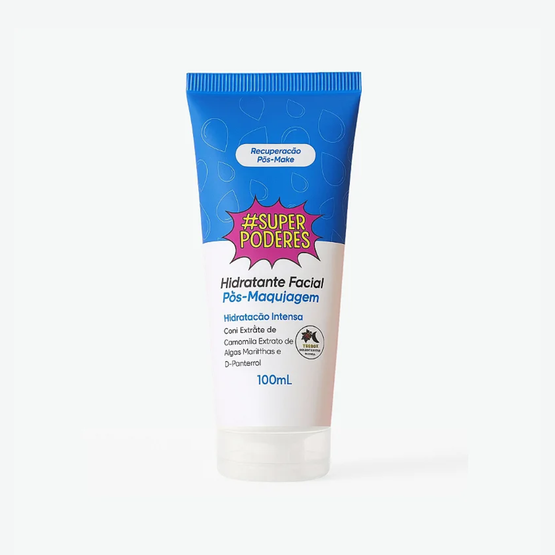 O Hidratante Facial Pós-Maquiagem Super Poderes foi desenvolvido para hidratar profundamente e revitalizar a pele, ajudando a recuperar o equilíbrio natural após o uso de maquiagem.