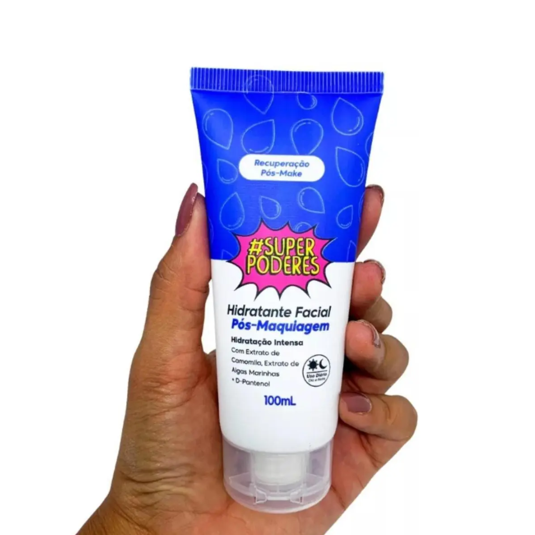 O Hidratante Facial Pós-Maquiagem Super Poderes foi desenvolvido para hidratar profundamente e revitalizar a pele, ajudando a recuperar o equilíbrio natural após o uso de maquiagem.