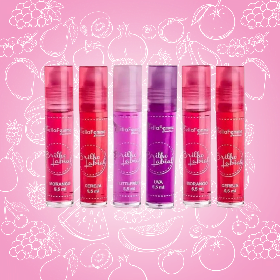 O Brilho Labial Frutas Roll-On Bella Femme proporciona um efeito glam para os seus lábios sem deixar os lábios com aspecto pegajoso graças a sua textura leve.
