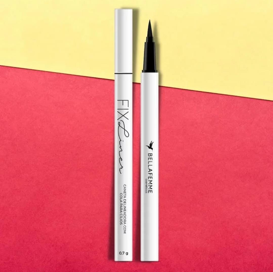 Chegou o produto que vai revolucionar a sua forma de colar cílios.  A Caneta Delineadora Com Cola Para Cílios Postiços Bella Femme simplesmente faça um delineado e cole os cílios, pronto! A caneta delineadora Bella Femme Fix Liner possui secagem rápida, não borra, é super pigmentada e possui ponta fininha tornando a sua aplicação mais rápida e fácil.