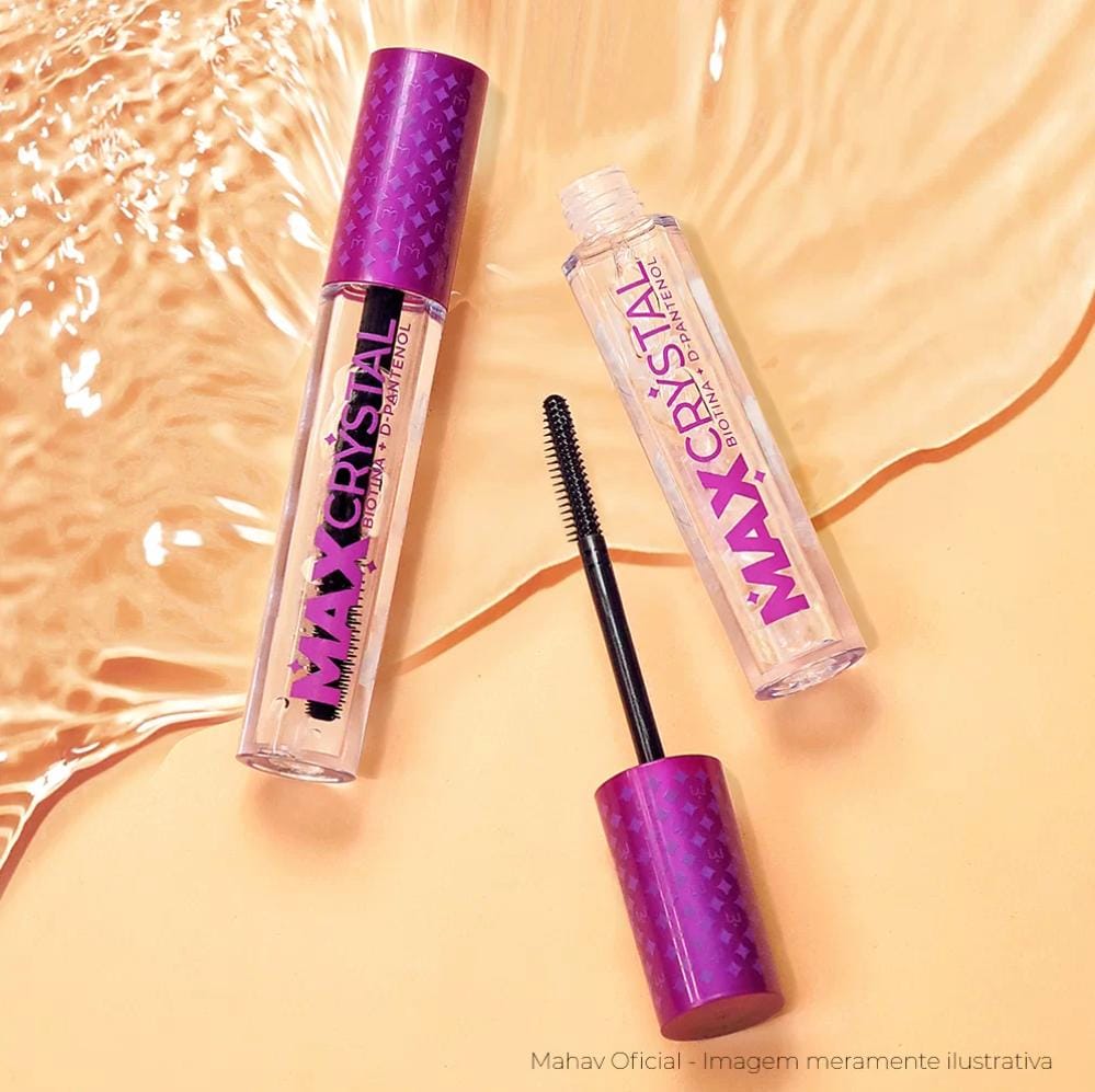 A Máscara Incolor Para Cílios e Sobrancelha Max Crystal Mahav. Modela e define os fios, intensifica o volume com efeito natural, mantém a sobrancelha no formato desejado, sem perder a naturalidade, deixa os cílios estruturados e realçados.