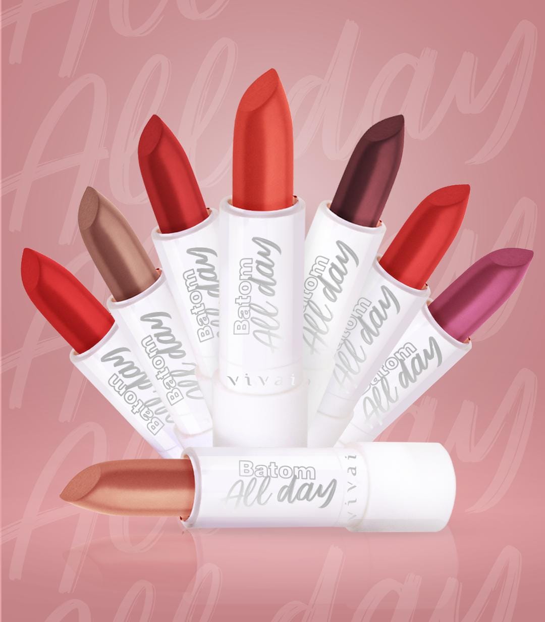 O Batom Bala Matte All Day Vivai, atrás além de uma embalagem linda e sofisticada, um batom de efeito matte de alta pigmentação, que não não transfere.