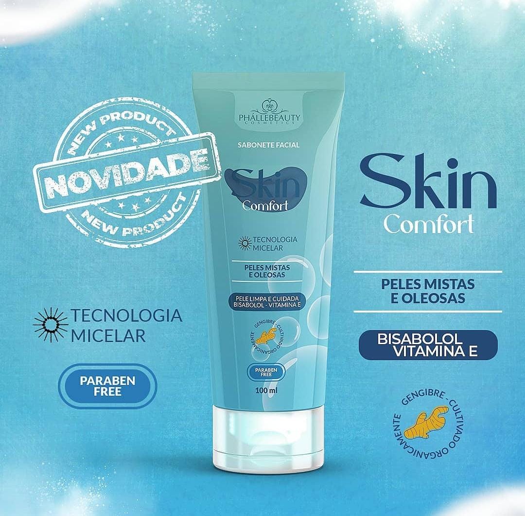 O Sabonete Skin Confort Phállebeauty possui fórmula que limpa sem agredir e garante o conforto que seu rosto merece. a presença da Vitamina E, Bisabolol e Gengibre em sua formulação garante uma pele mais tratada com um toque delicado.