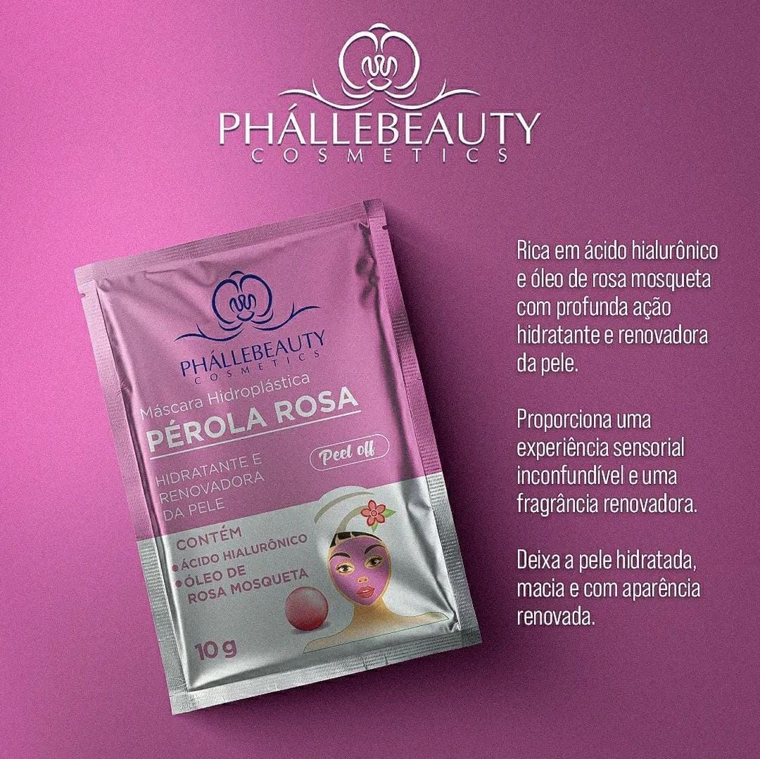 A Máscara Hidroplástica Pérola Rosa PhálleBeauty é rica em acido hialurónico e óleo de rose mosqueta com profunda ação hidratante e renovadora da pele Proporciona uma experincia sensorial inconfundivel e uma fragrância renovadora Deixa a pele hidratada, macia e com aparência renovada.