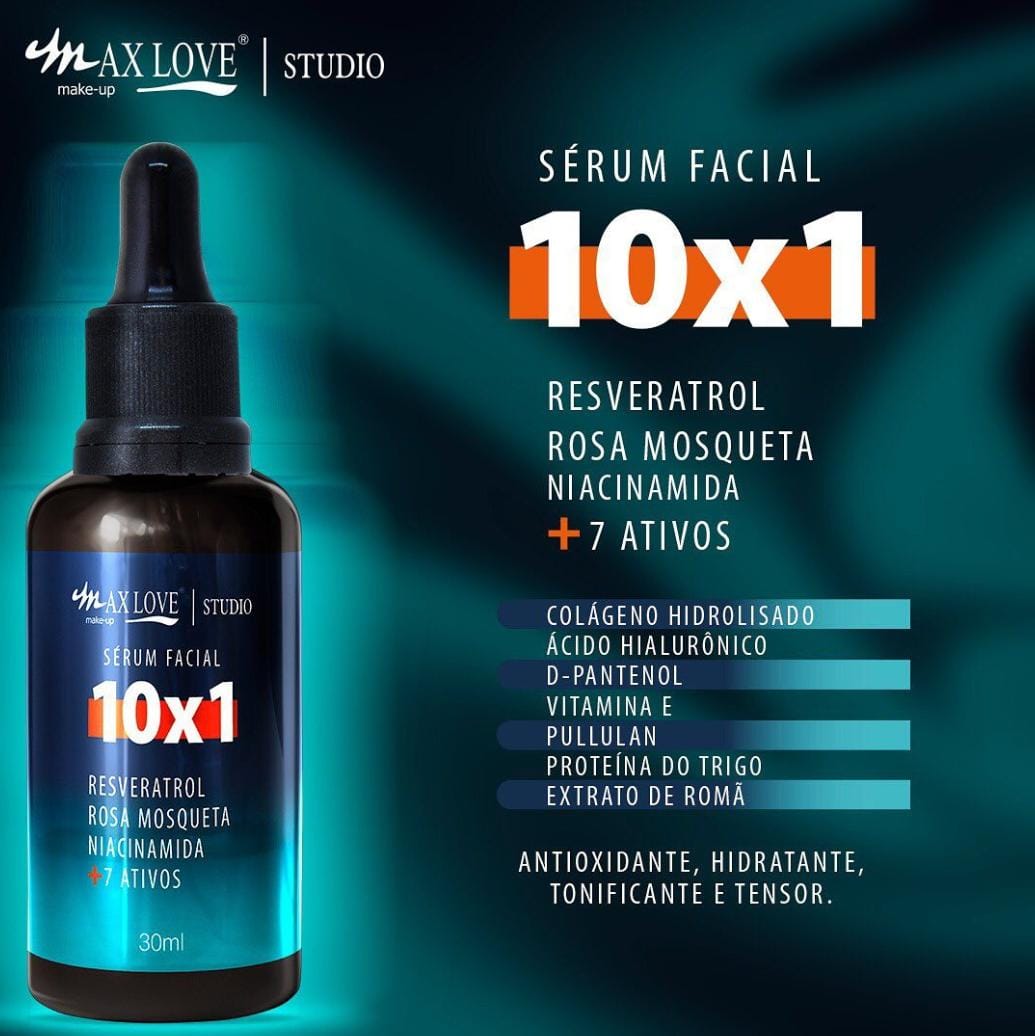 O Sérum Facial 10 em 1 Max Love possui um blend de 10 ativos super benéficos para a pele em um único sérum. Seu uso contínuo auxilia na melhora da hidratação, maciez, luminosidade e tonificação da pele.