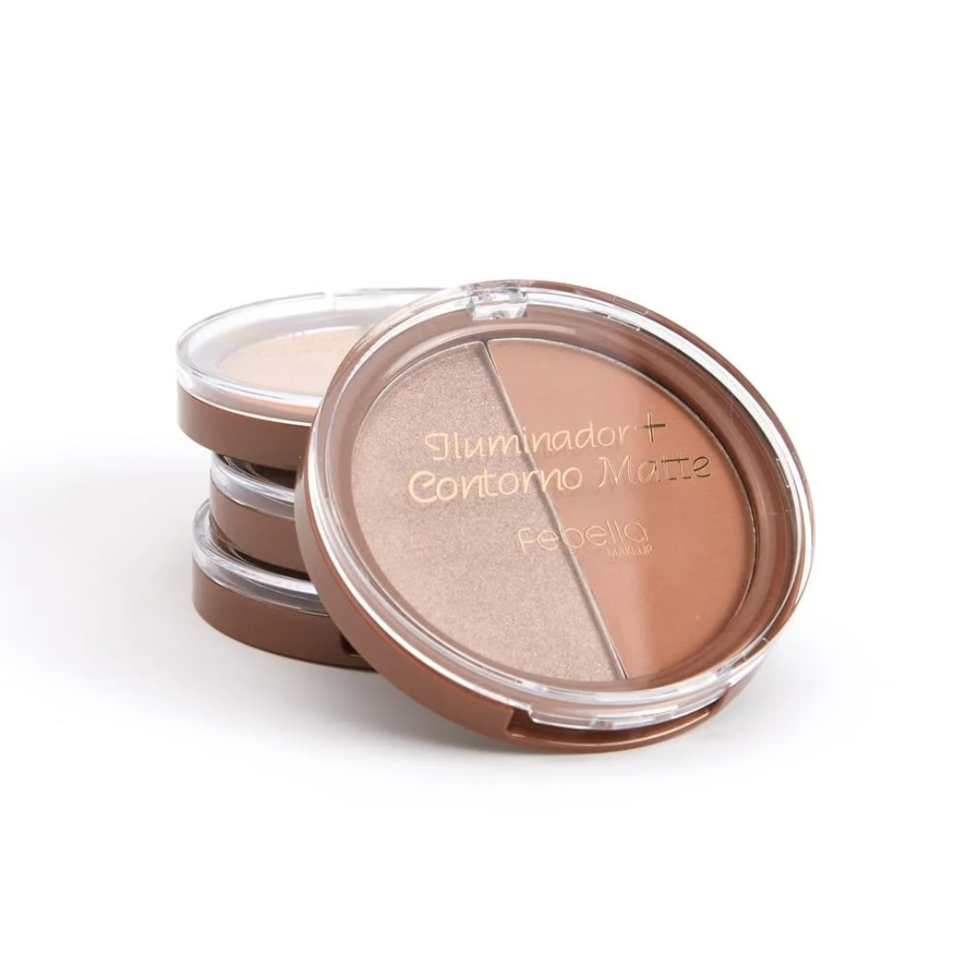 O Iluminador + Contorno Matte Febella é perfeito para quem busca praticidade sem abrir mão de uma maquiagem impecável. Com 3 lindas variações, ele combina contorno e iluminador em uma única embalagem, ideal para o dia a dia ou para levar na bolsa